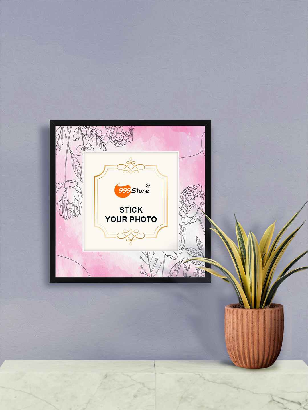 

999Store White & Pink Rose Flower Printed Wall Photo Frame