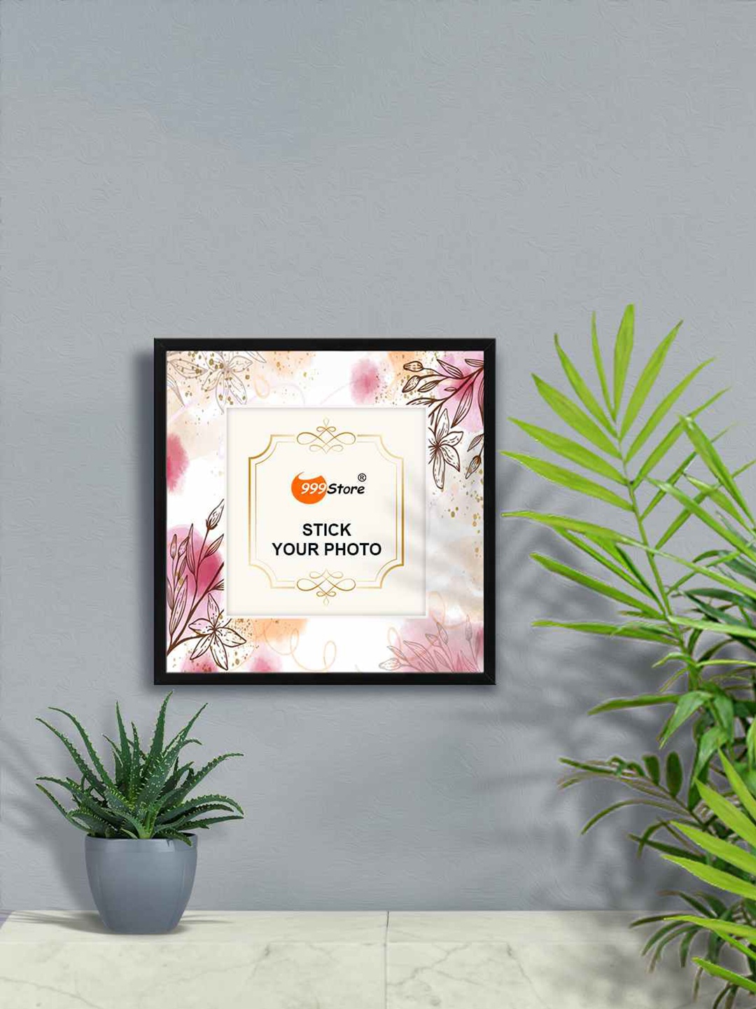 

999Store Pink Flower With Leaf Printed Wall Photo Frame