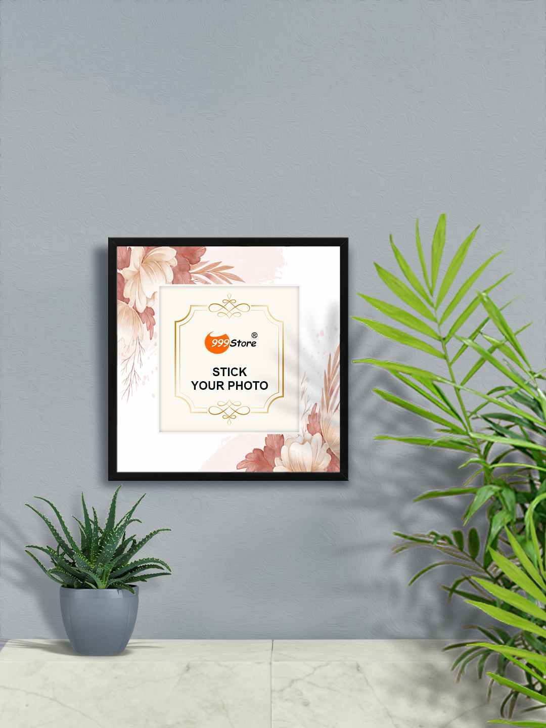 

999Store White & Brown Flower With Leaf Printed Wall Photo Frame
