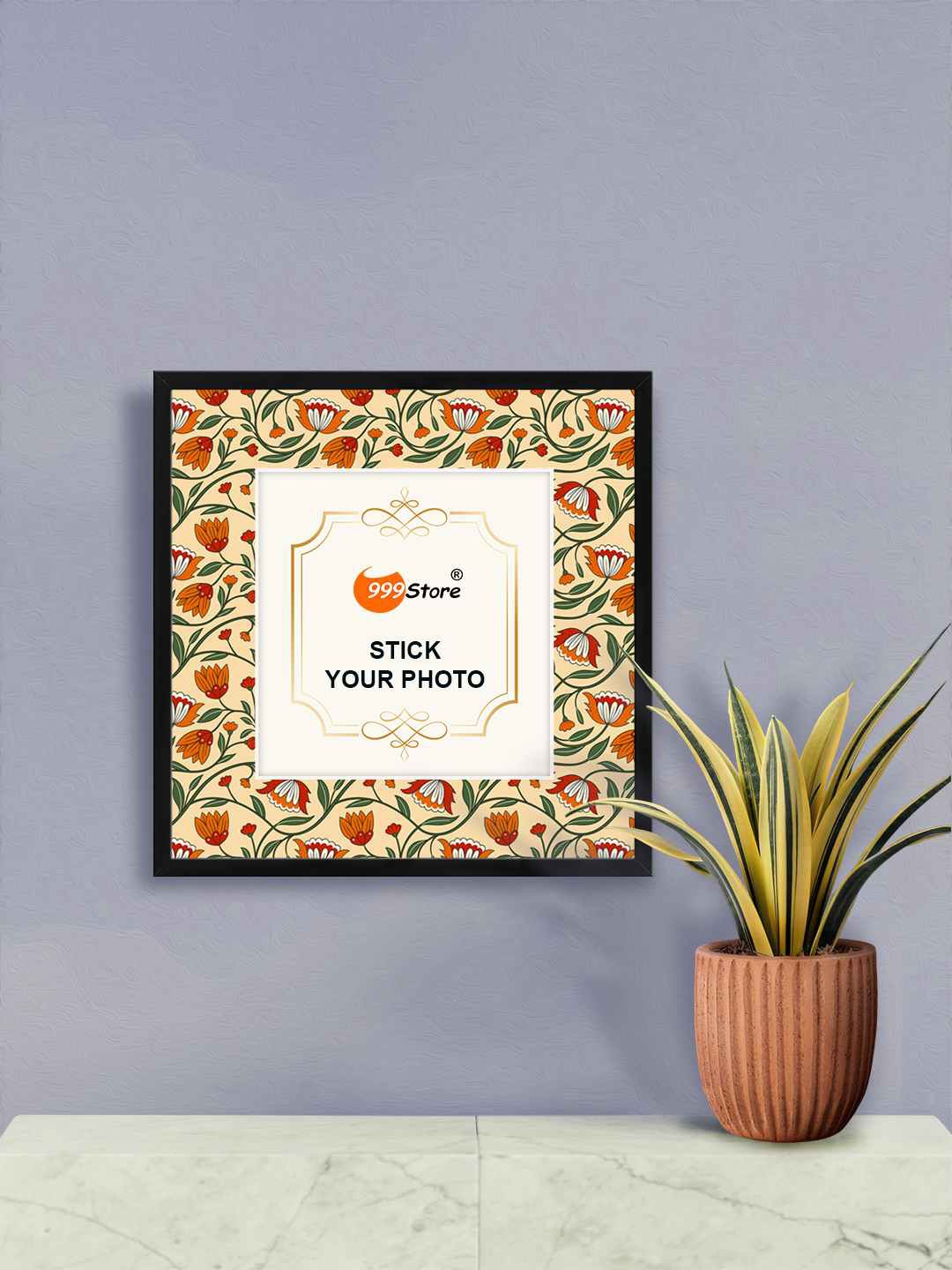 

999Store Beige & Red Flower With Leaf Printed Wall Photo Frame