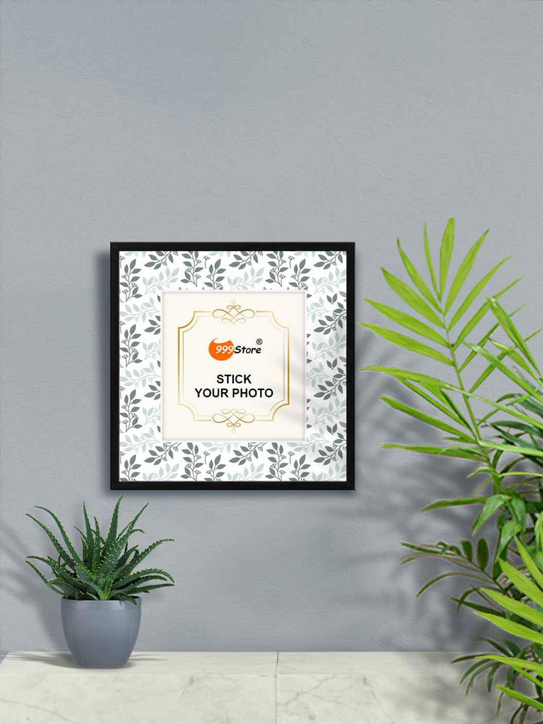 

999Store White & Grey Leaves Printed Wall Photo Frames