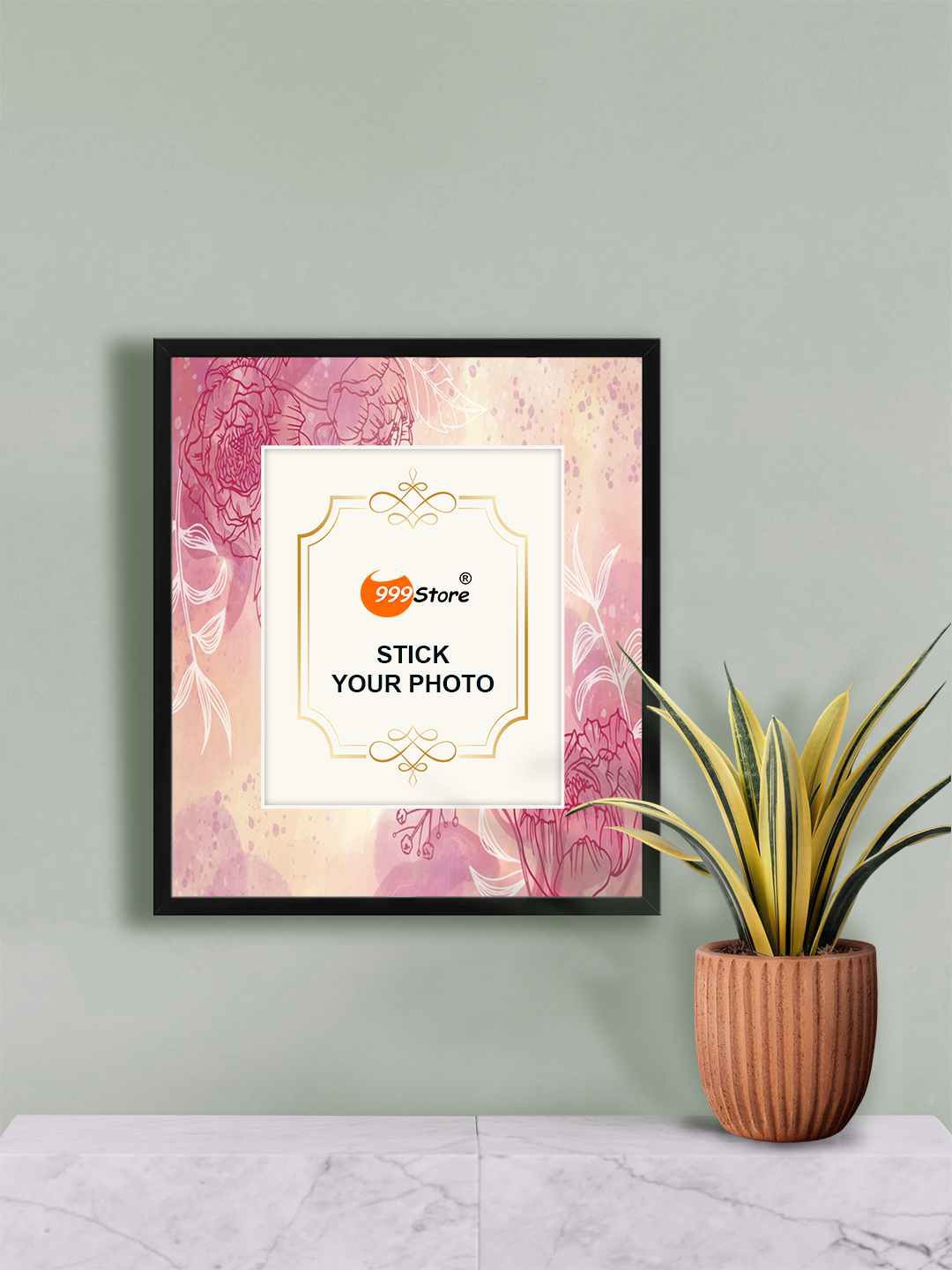 

999Store Pink & Beige Floral Printed Photo Frame