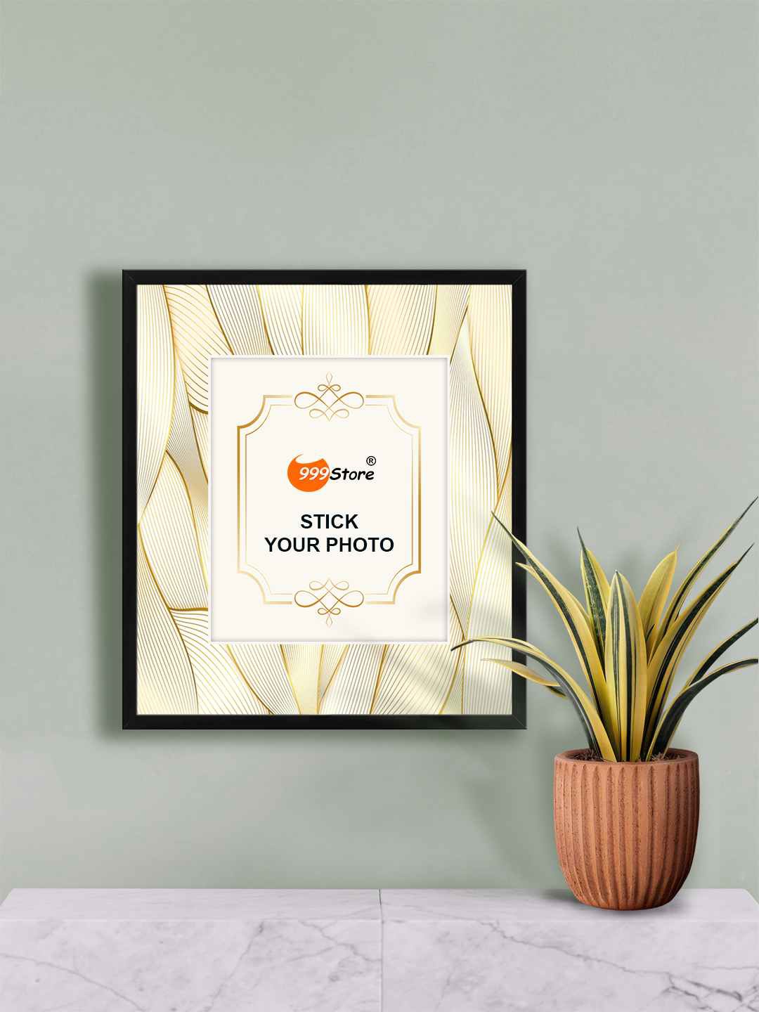 

999Store White & Gold-Toned Abstract Printed Wall Photo Frame