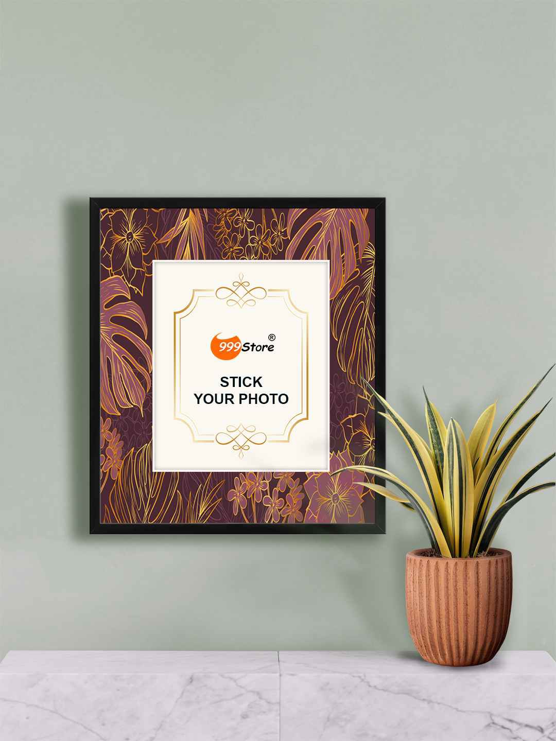 

999Store Purple & Gold Toned Flower With Leaf Printed Photo Frames