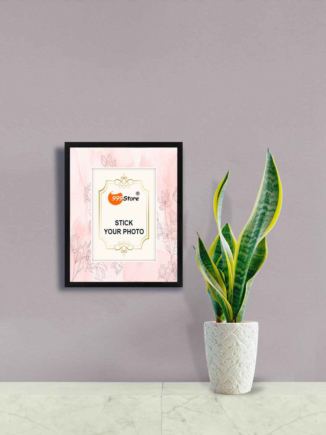 

999Store Pink & Black Lily Flower Printed Photo Frame
