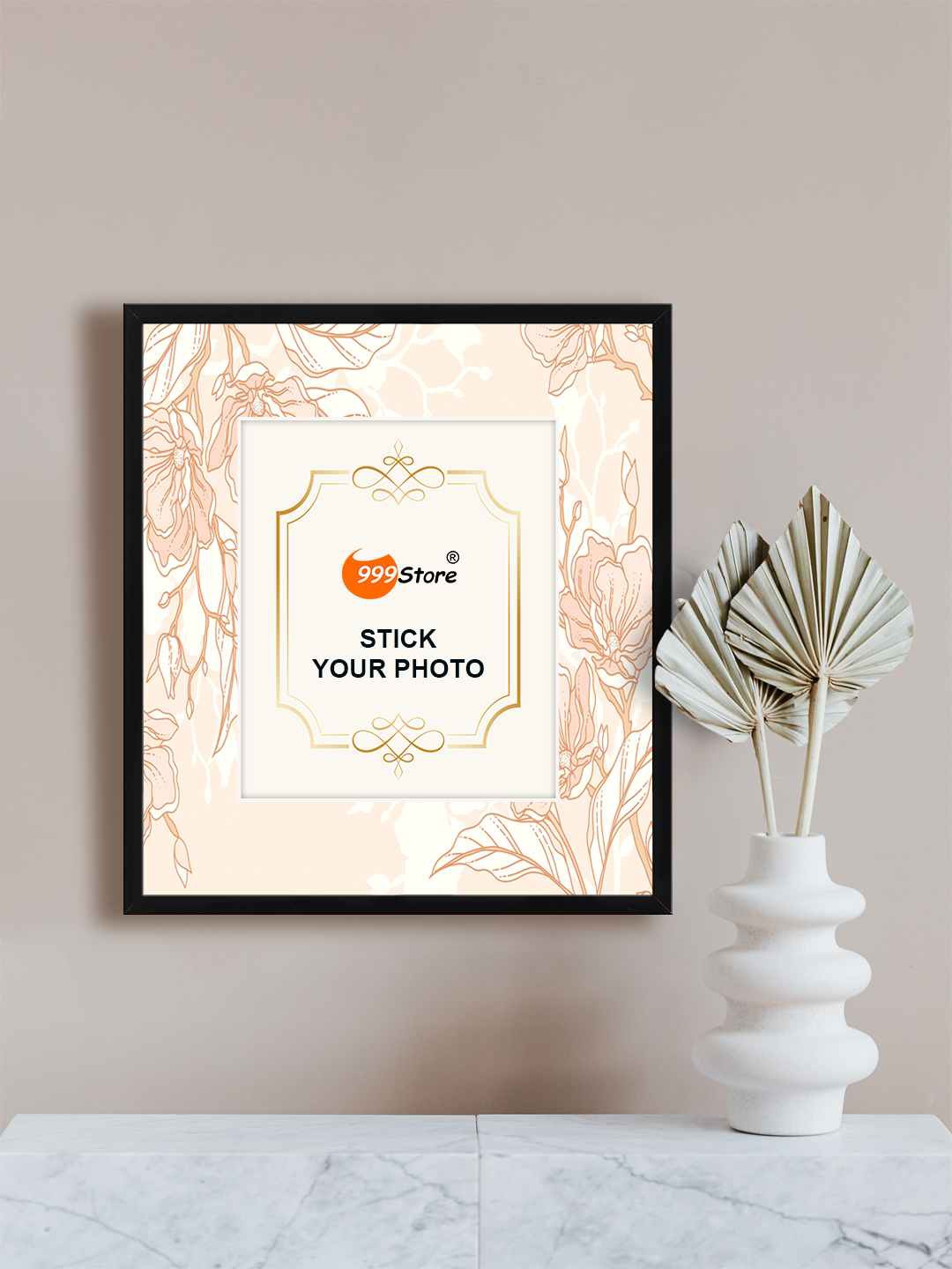 

999Store Pink Poppy Flower With Leaves Printed Wall Hanging Photo Frame