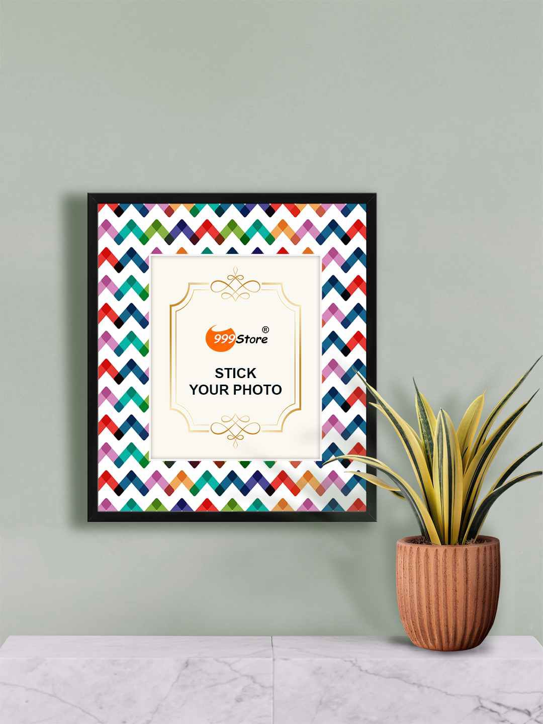 

999Store White & Pink Zig Zag Printed Wall Photo Frame
