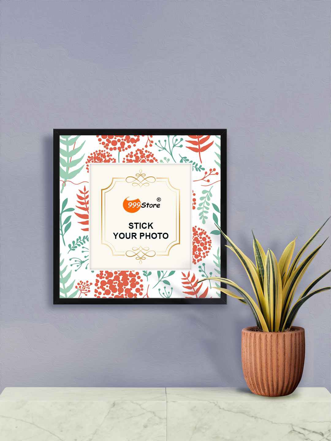 

999Store Orange & Green Floral & Leaf Pattern Wall Hanging Photo Frame