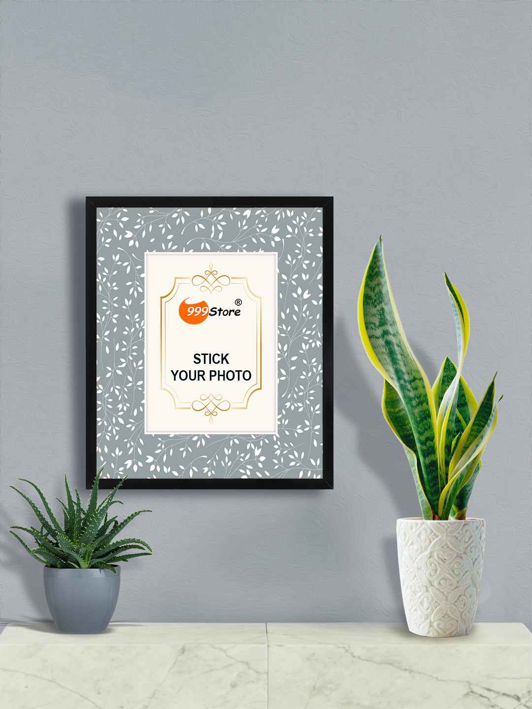 

999Store Grey & White Leaves Printed Wall Hanging Photo Frame