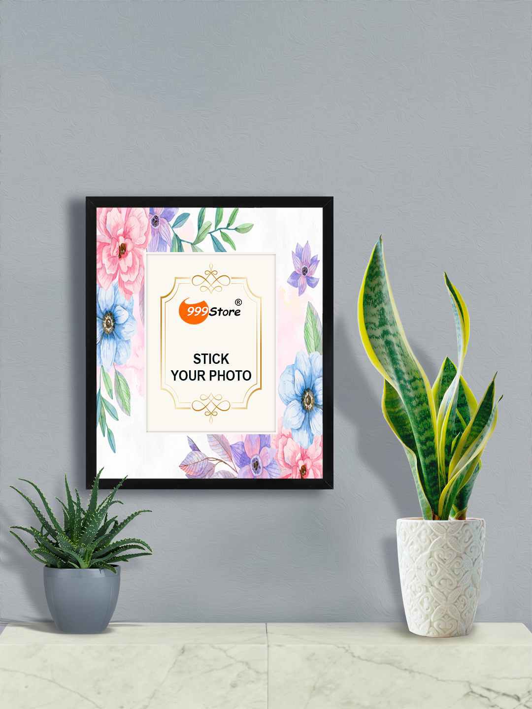 

999Store White & Green Daisy Flower With Leaf Printed Wall Hanging Photo Frame