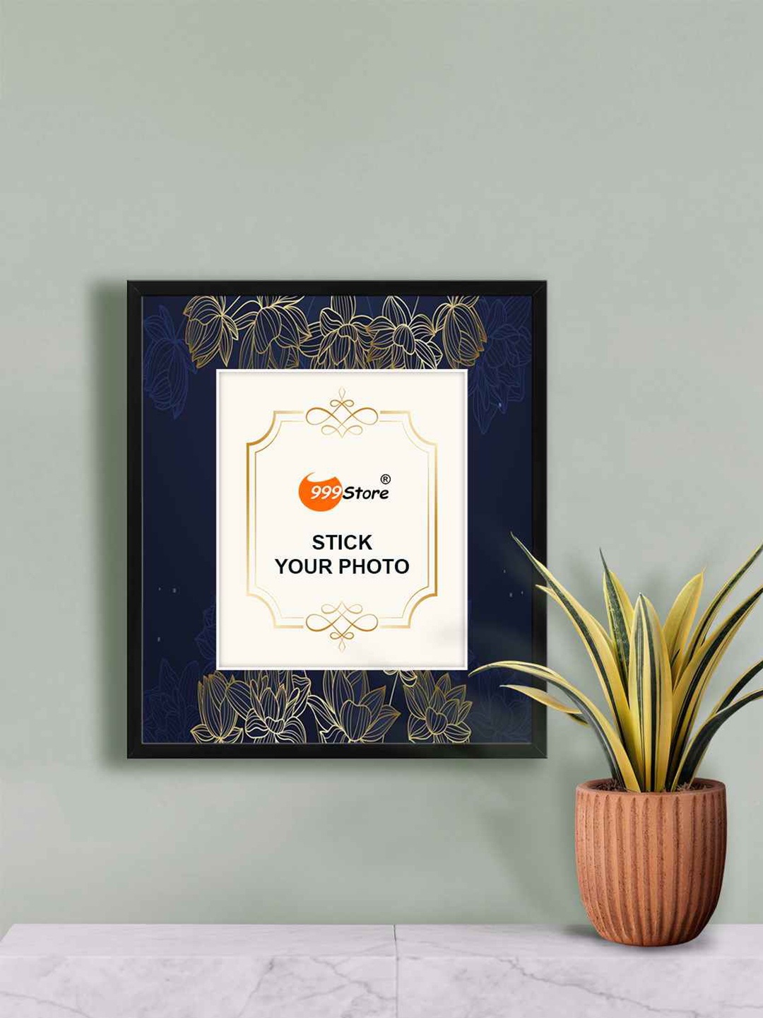 

999Store Navy Blue & Gold Toned Floral Printed Wall Photo Frames