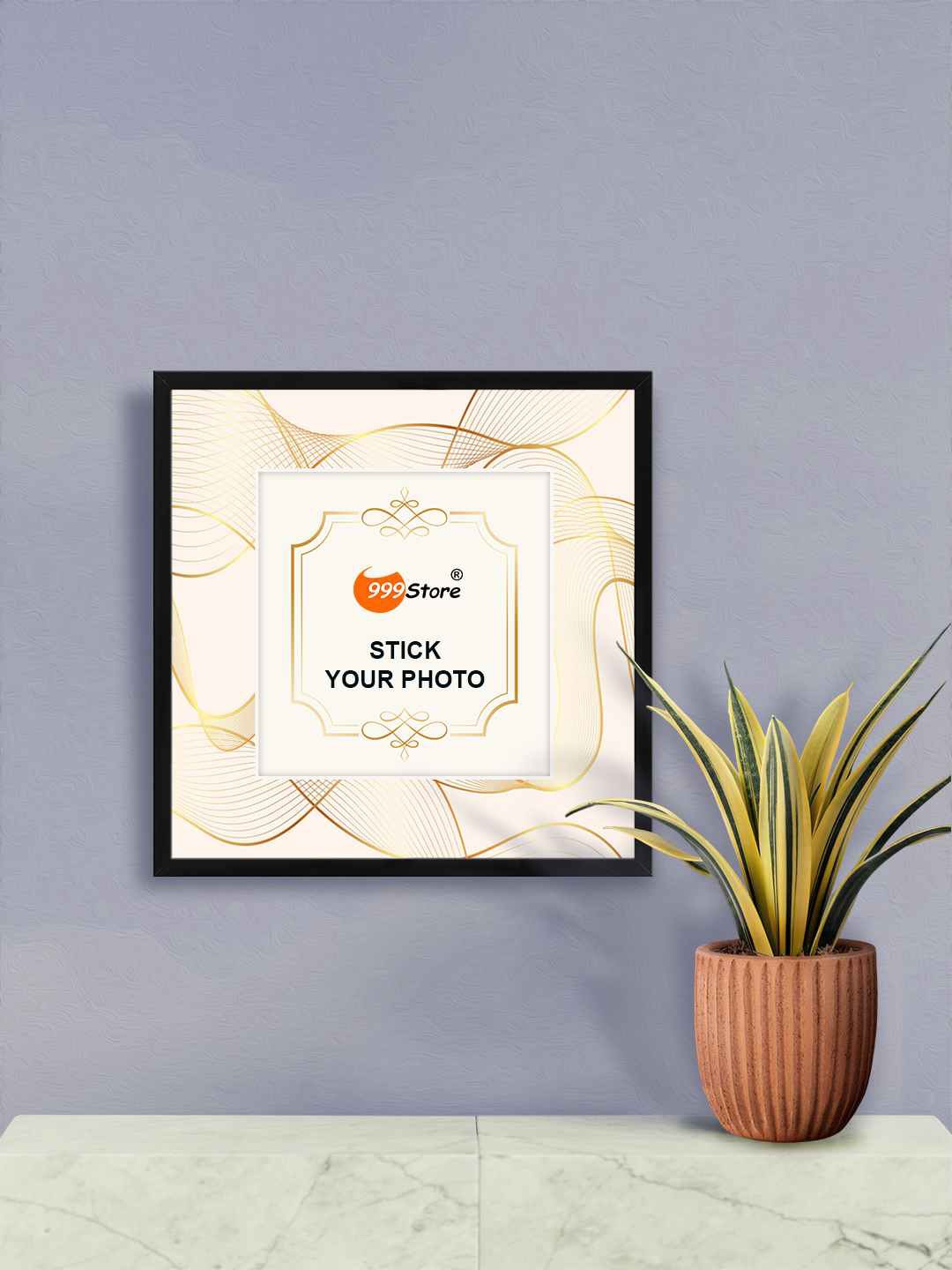

999Store Beige & Gold Toned Liner Printed Wall Hanging Photo Frame