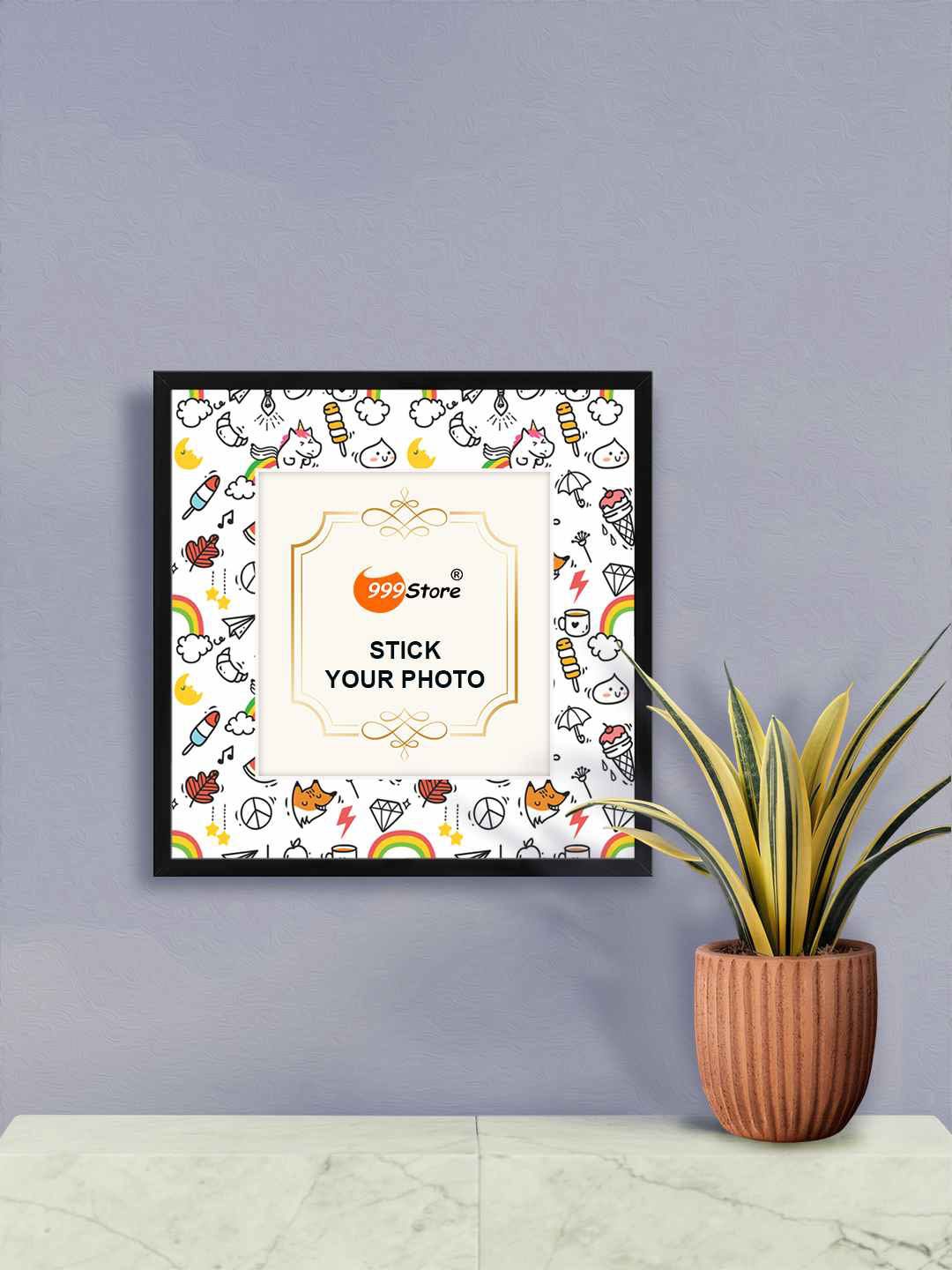 

999Store White & Black Unicorn Peace Printed Wall Hanging Photo Frame