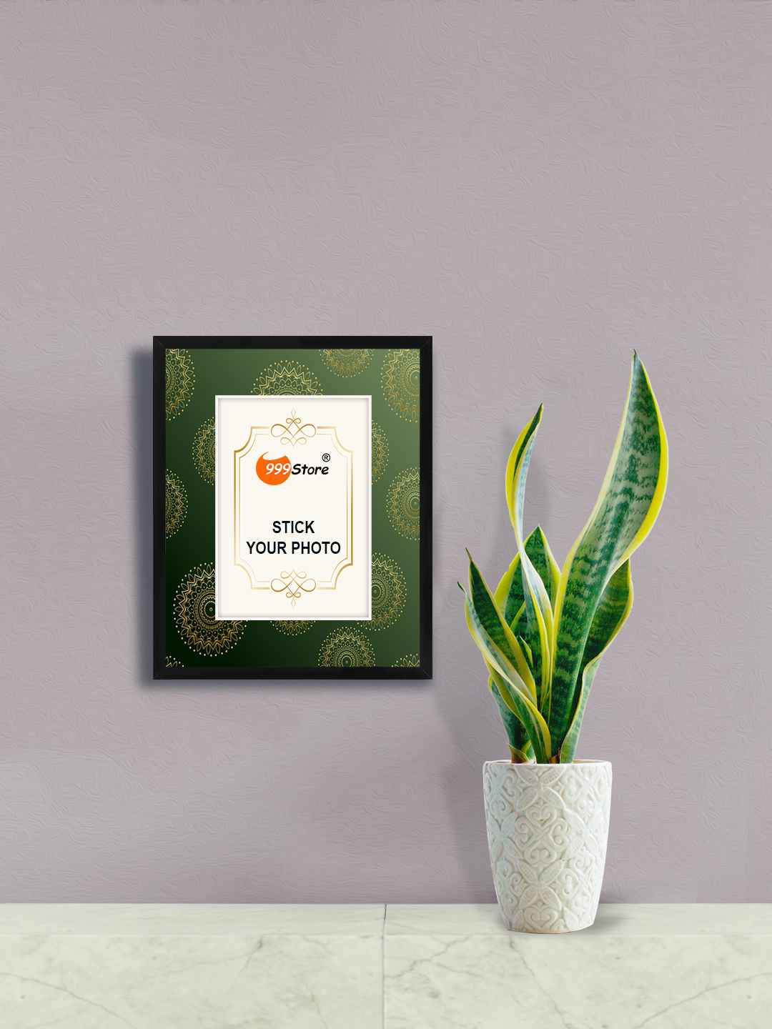

999Store Green & Yellow Mandala Printed Wall Hanging Photo Frame