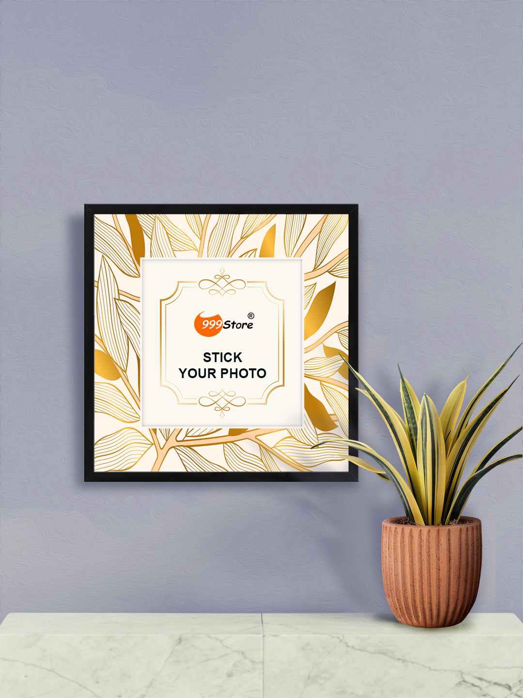 

999Store Beige & Gold Toned Leaves Printed Wall Photo Frame