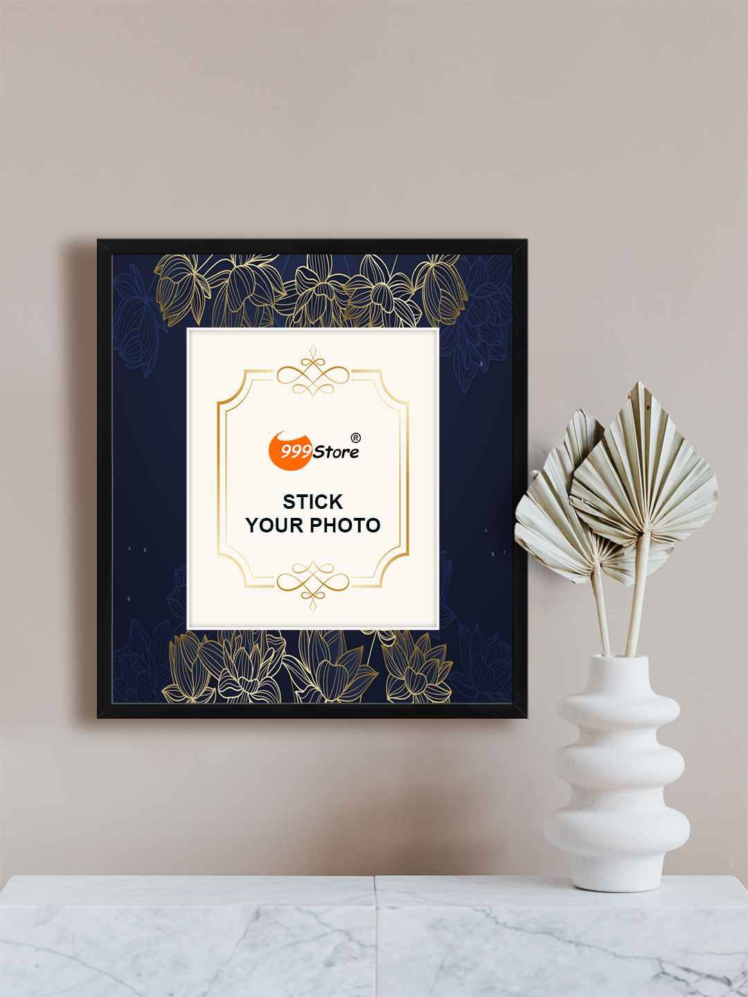 

999Store Blue & Black Lotus Flower Printed Wall Hanging Photo Frame