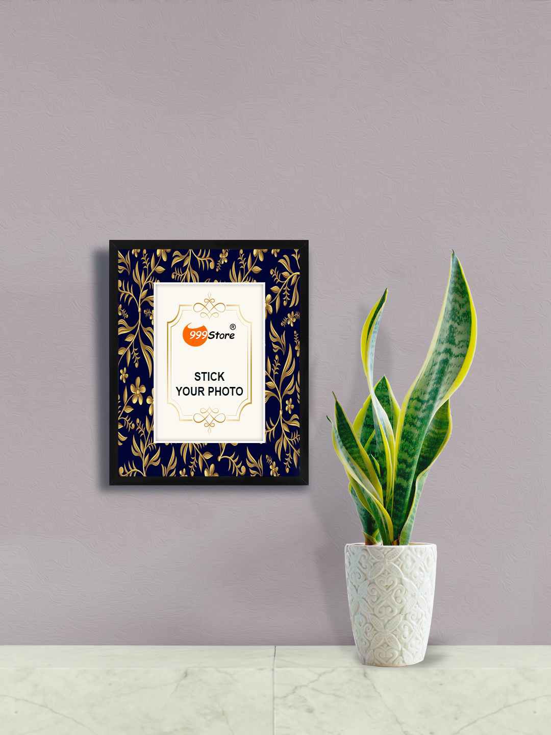 

999Store Navy Blue & Gold Toned Flower With Leaf Printed Wall Photo Frames