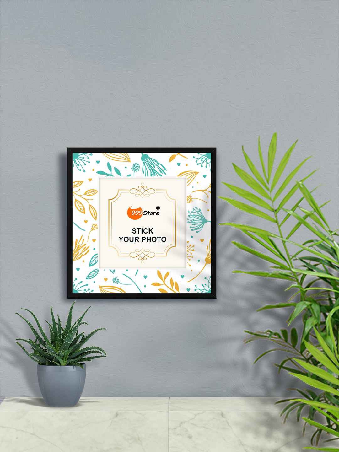 

999Store White & Green Leaves Printed Wall Hanging Photo Frame