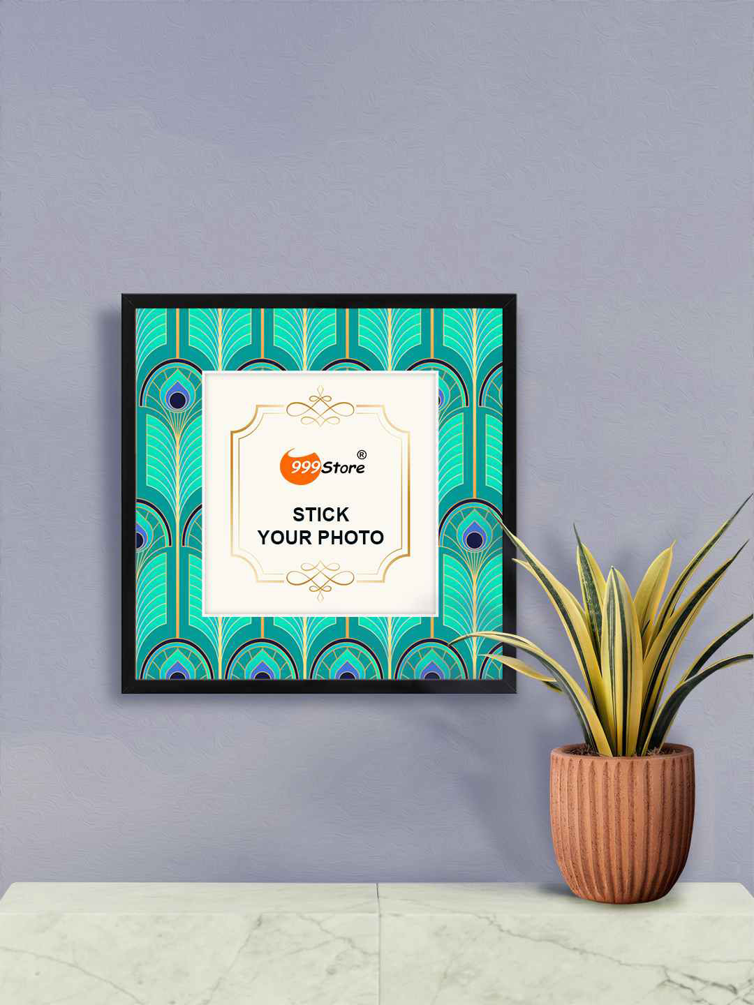 

999Store Green & Blue Peacocok Feather Printed Wall Photo Frame