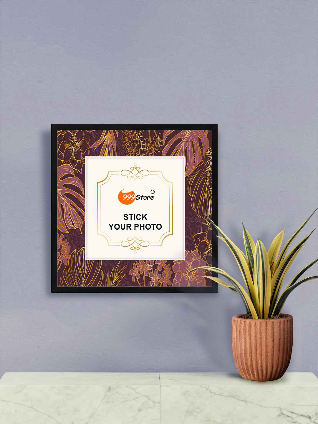 

999Store Purple & Black Flower With Leaf Printed Wall Photo Frame
