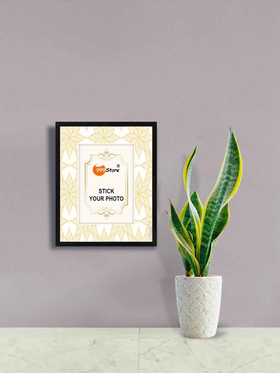 

999Store White & Gold-Toned Flower Printed Wall Photo Frame
