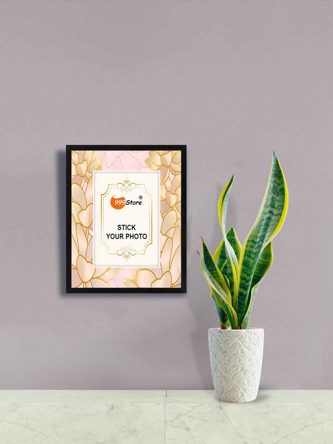

999Store Beige & Pink Flower Printed Wall Hanging Photo Frame