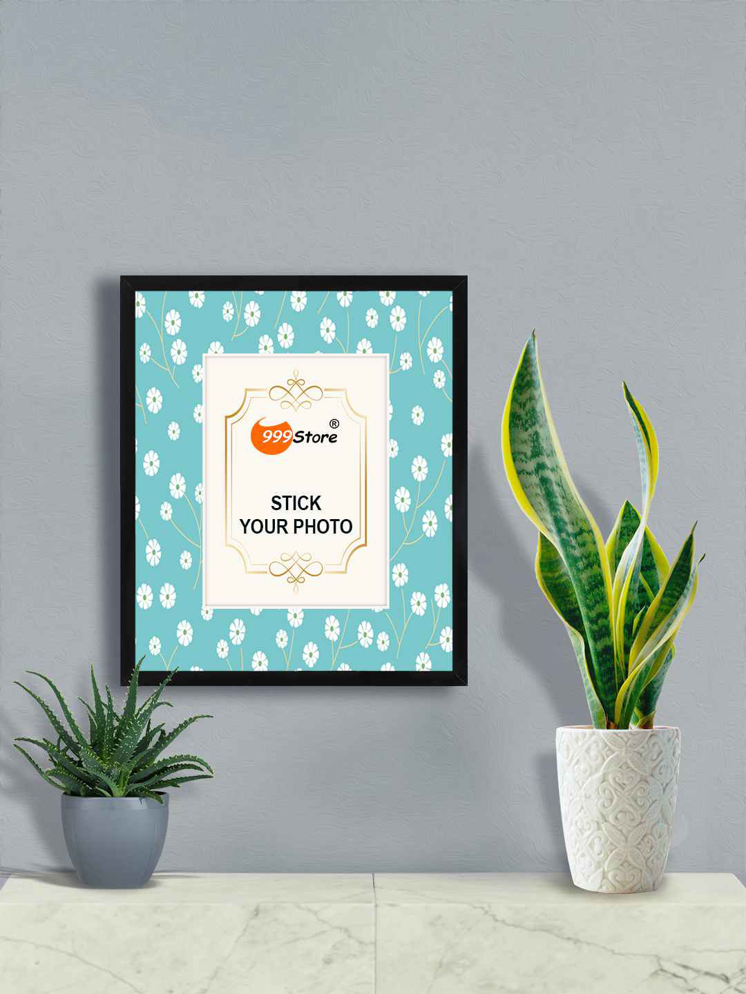 

999Store Blue & White Daisy Flower Printed Wall Hanging Photo Frame
