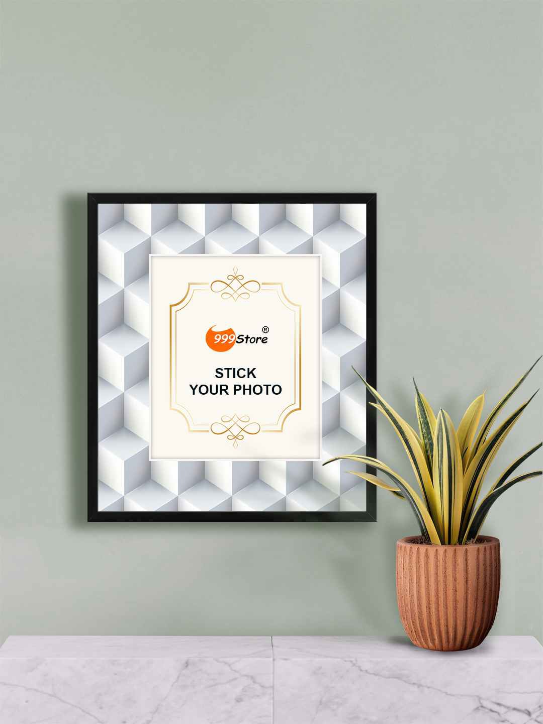

999Store White & Grey Square Box Printed Wall Hanging Photo Frame
