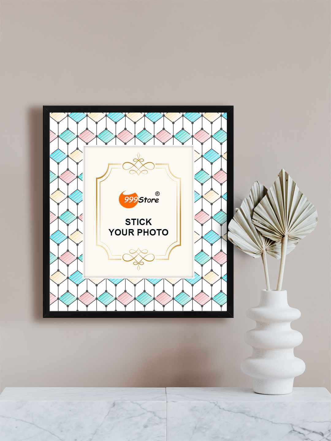 

999Store White and Blue Box Pattern Printed Photo Frame