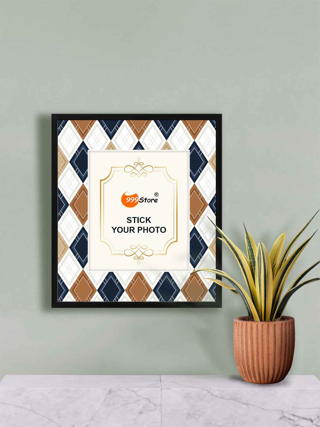 

999Storen Brown & Blue Geometric Printed Wall Hanging Photo Frame