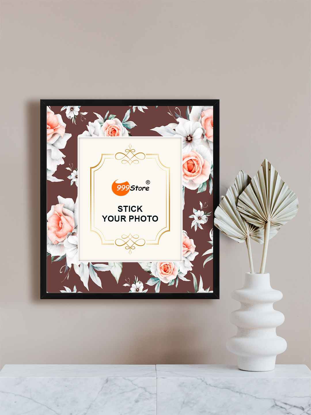 

999Store Purple & White Rose Flower Printed Wall Photo Frame