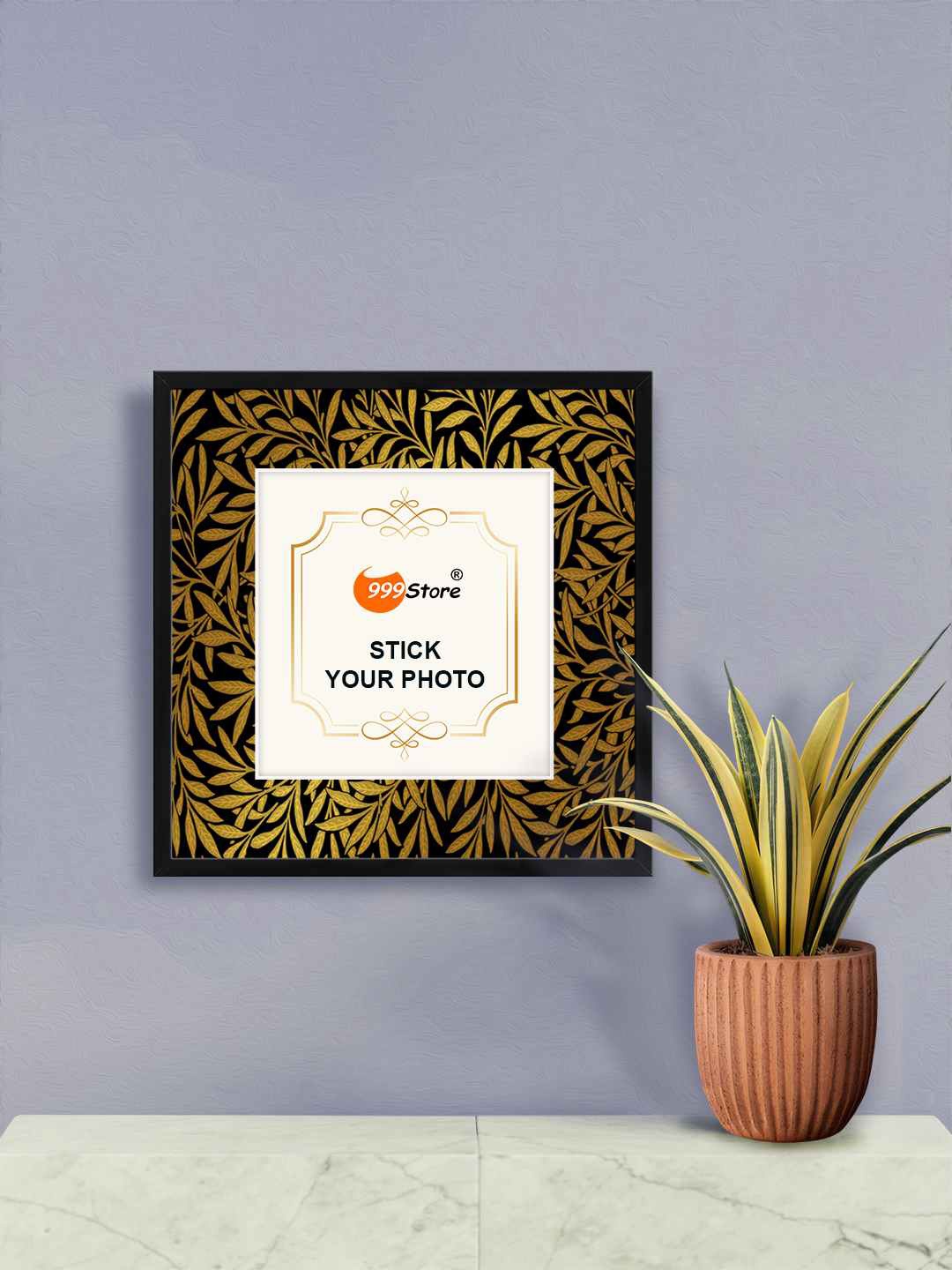 

999Store Gold Toned & Black Leaves Printed Photo Frame