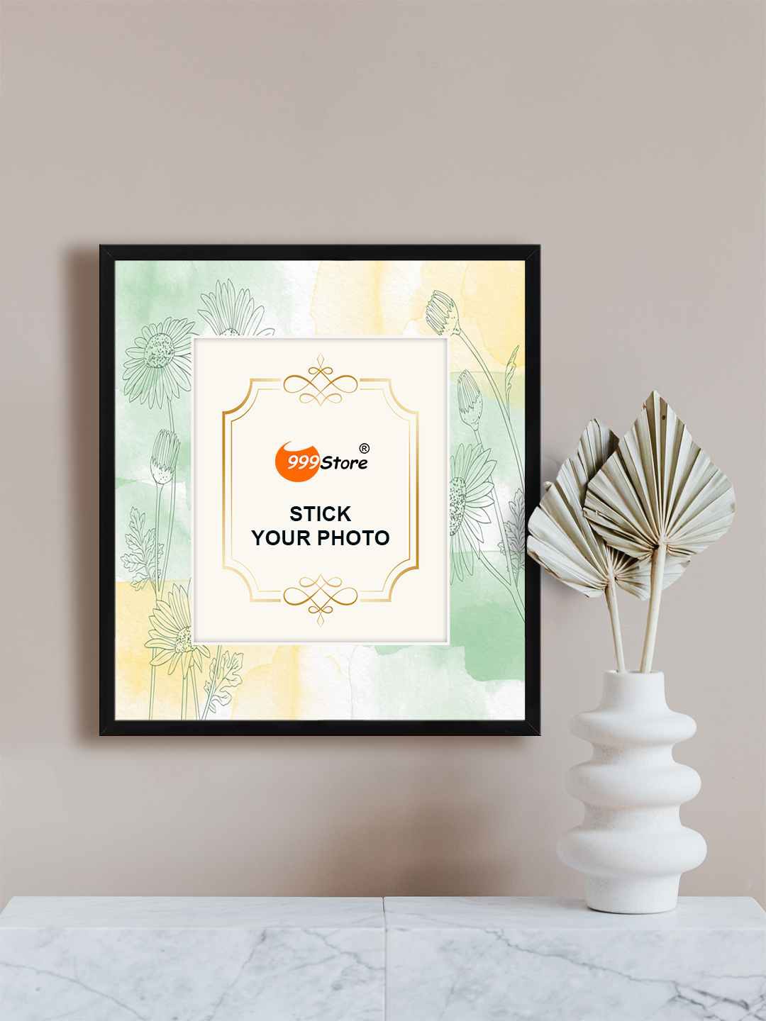 

999Store Green & White Floral Printed Wall Photo Frame
