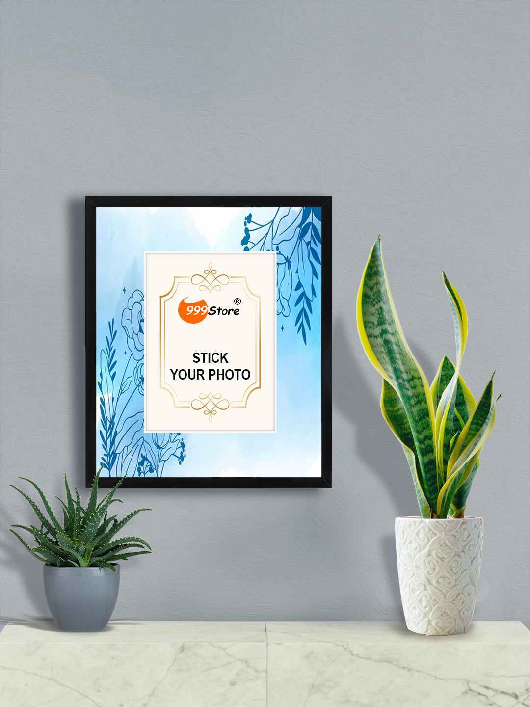 

999Store Blue & White Floral Printed Wall Photo Frame