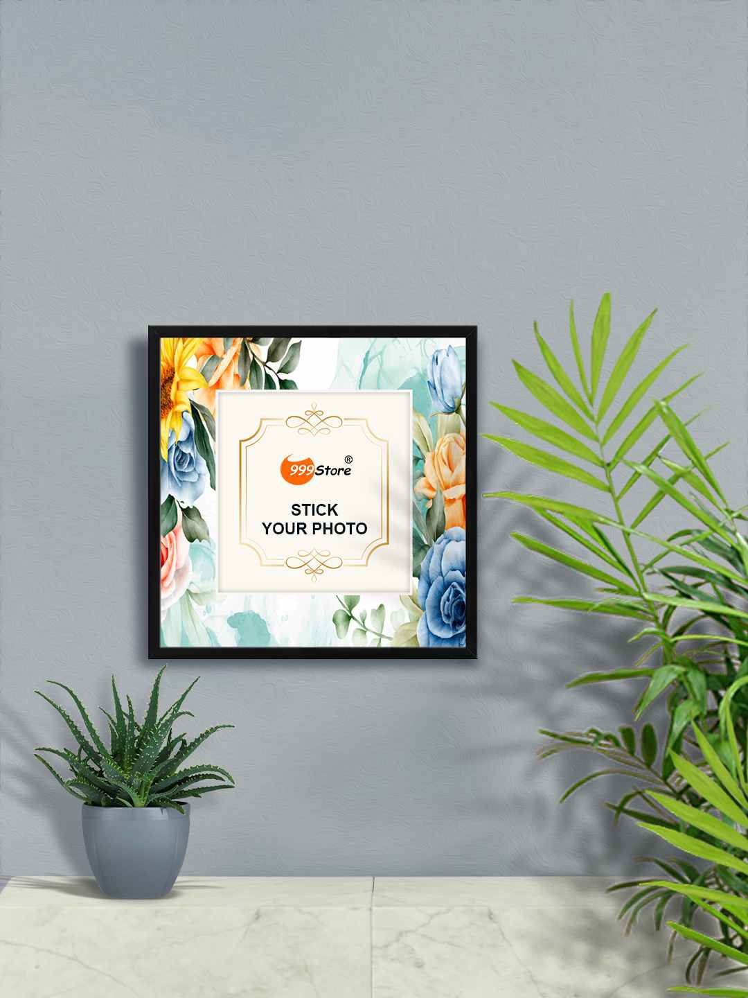 

999Store Blue & White Roses With Leaf Printed Photo Frame