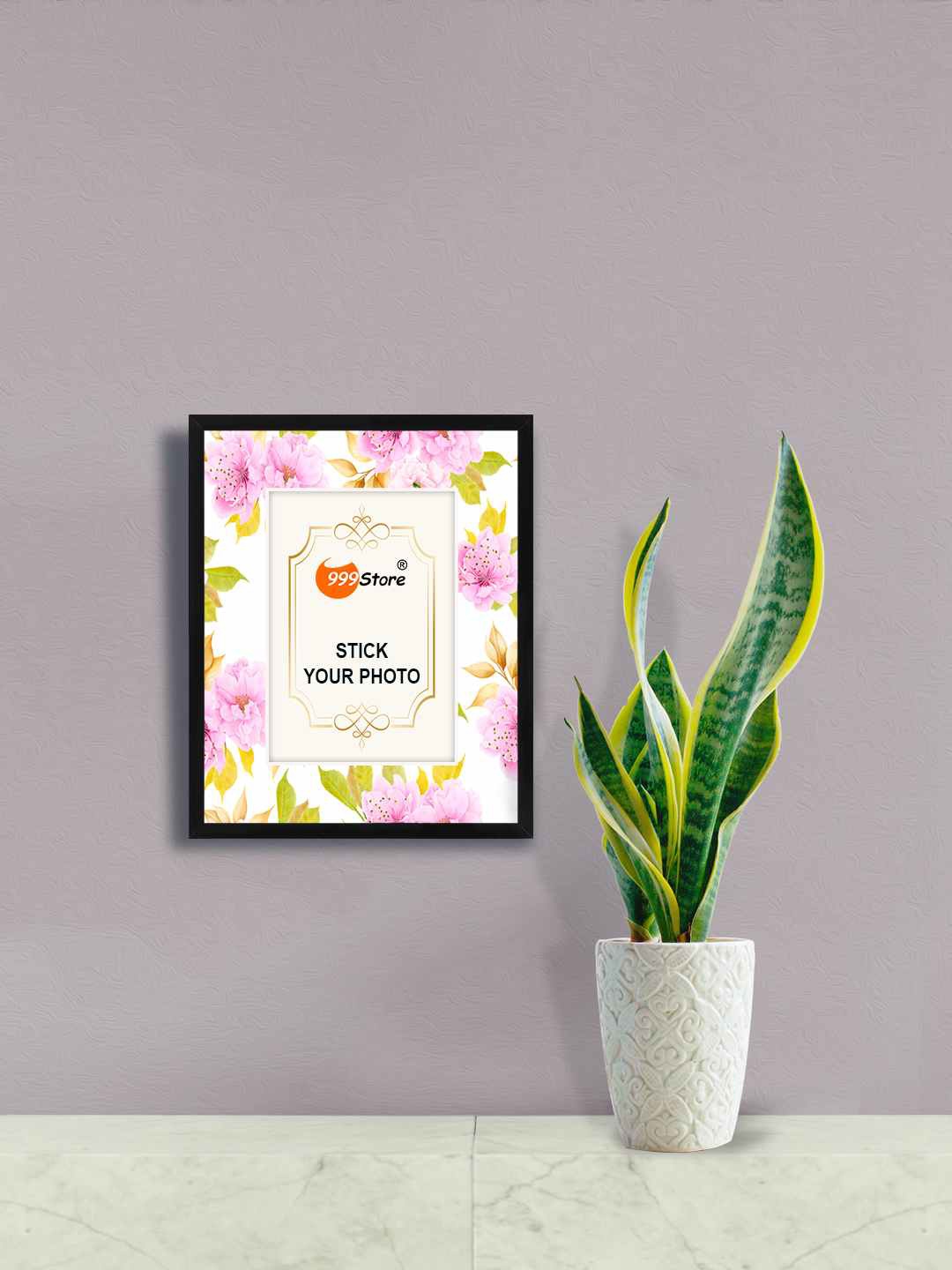 

999Store White & Pink Floral Printed Wall Photo Frame