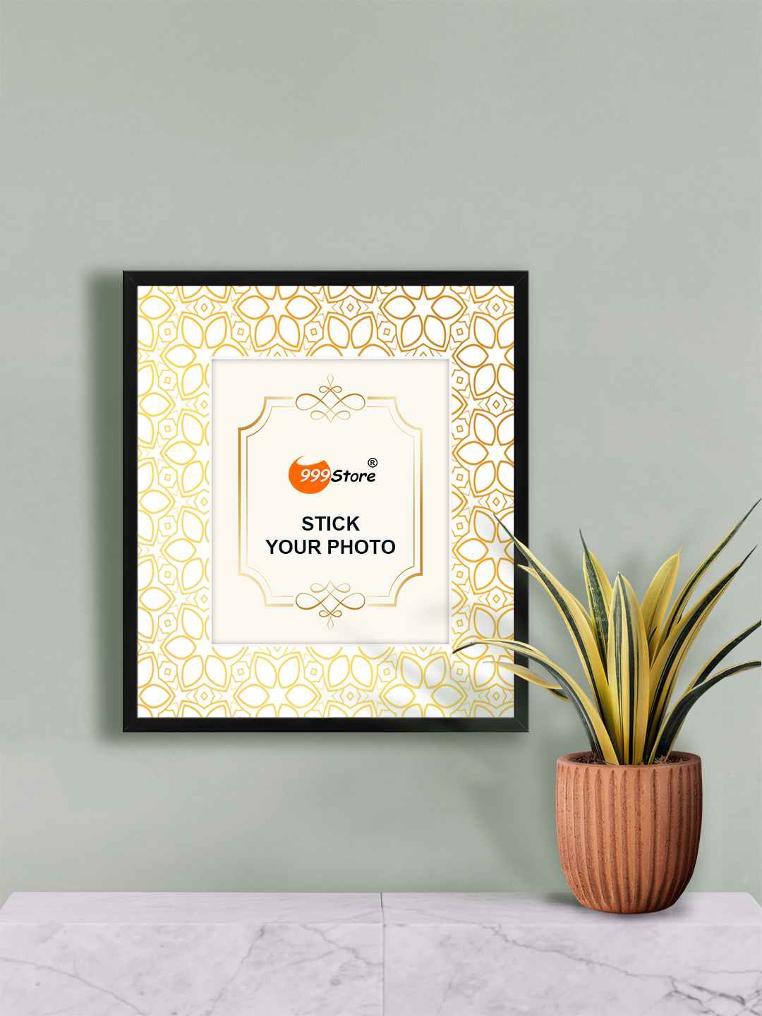

999Store White & Gold Toned Floral Printed Wall Photo Frame