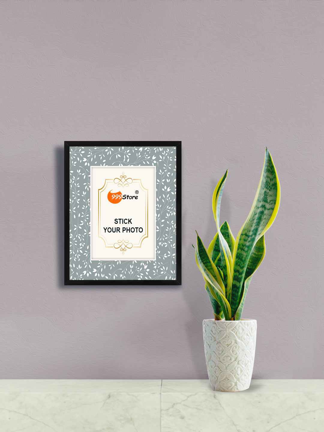

999Store Grey & White Leaves Printed Photo Frame