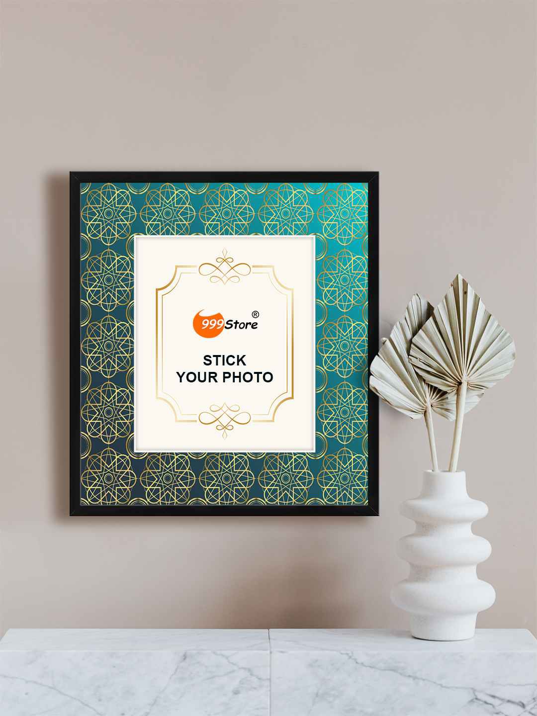 

999Store Green & Gold Toned Traditional Indian Mandala Printed Wall Photo Frame