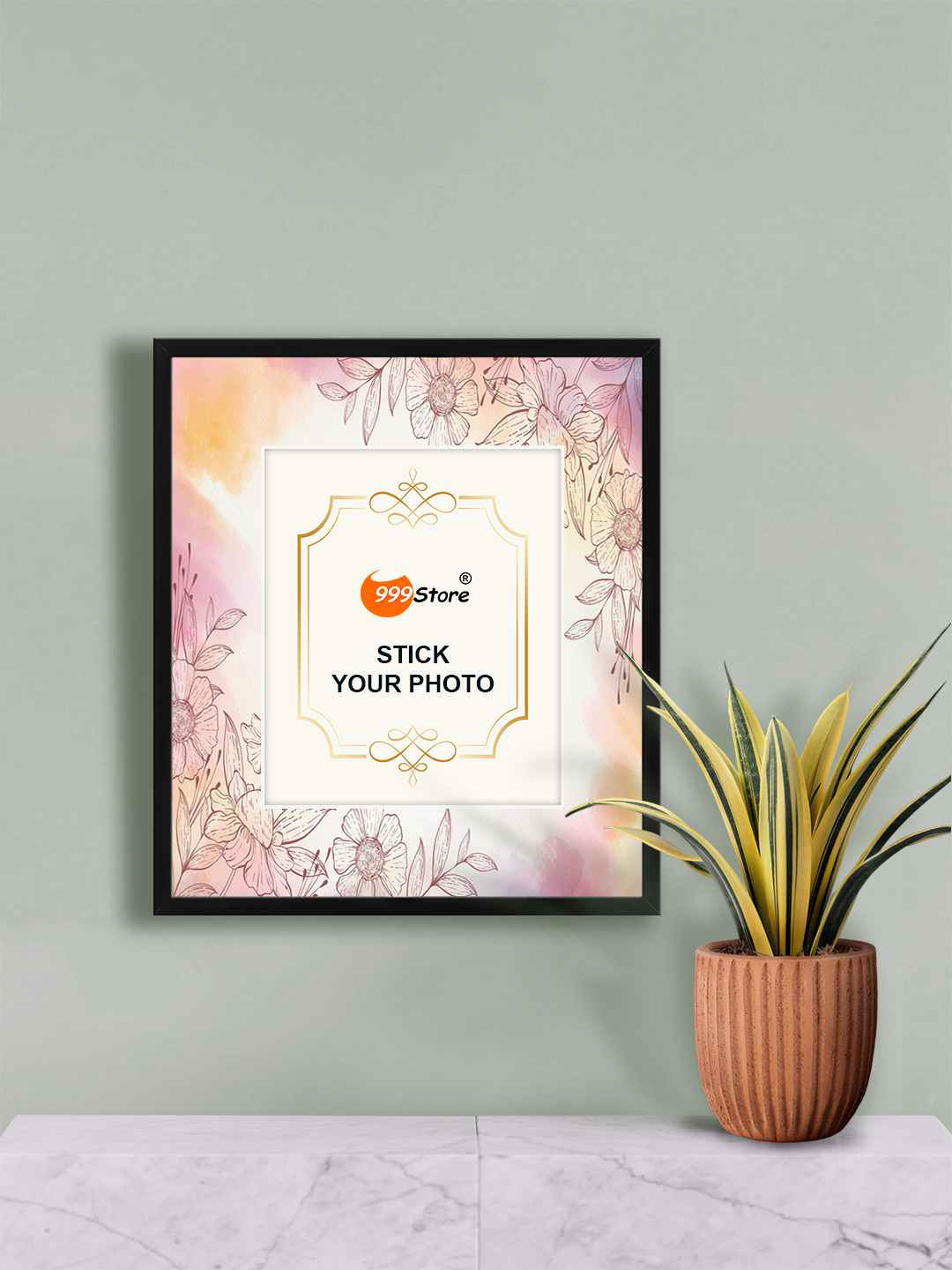 

999Store Brown& Pink Leaf With Leaf Printed Photo Frame