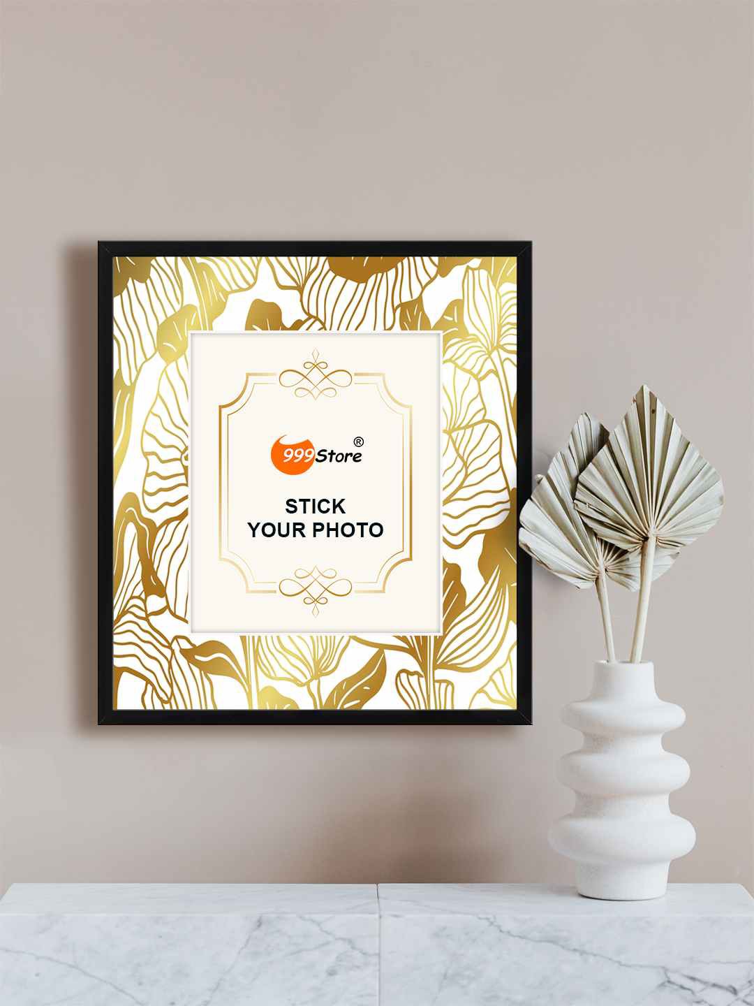 

999Store Gold Toned & Beige Leaves Pattern Printed Photo Frames
