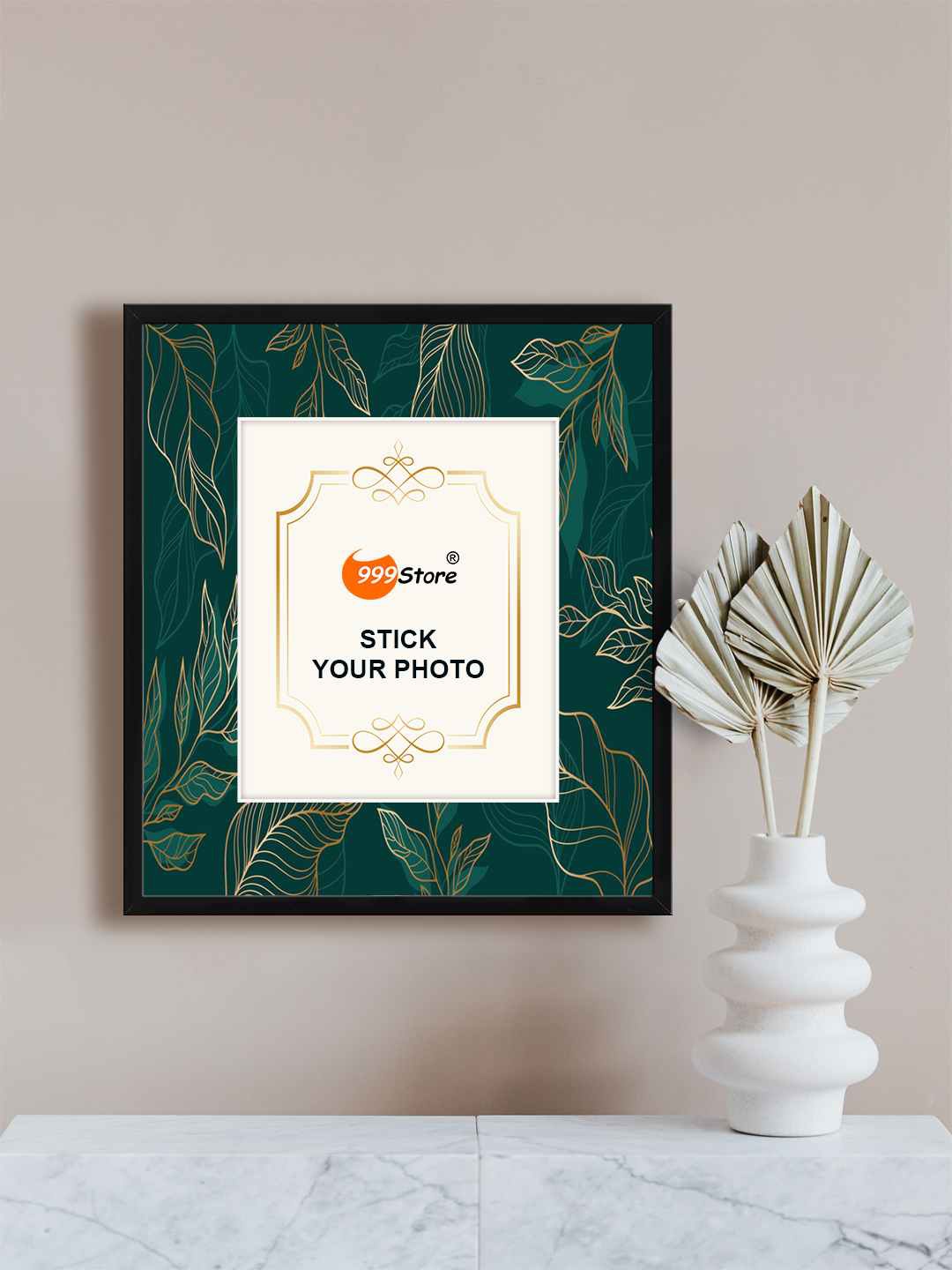 

999Store Green & Beige Leaves Printed Photo Frame