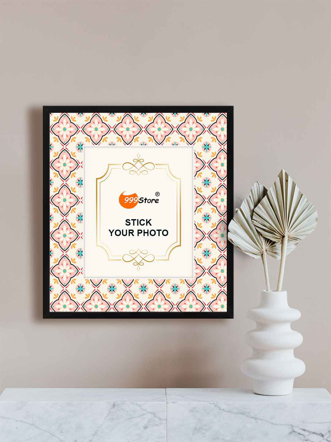 

999Store White & Pink Floral Printed Wall Photo Frame