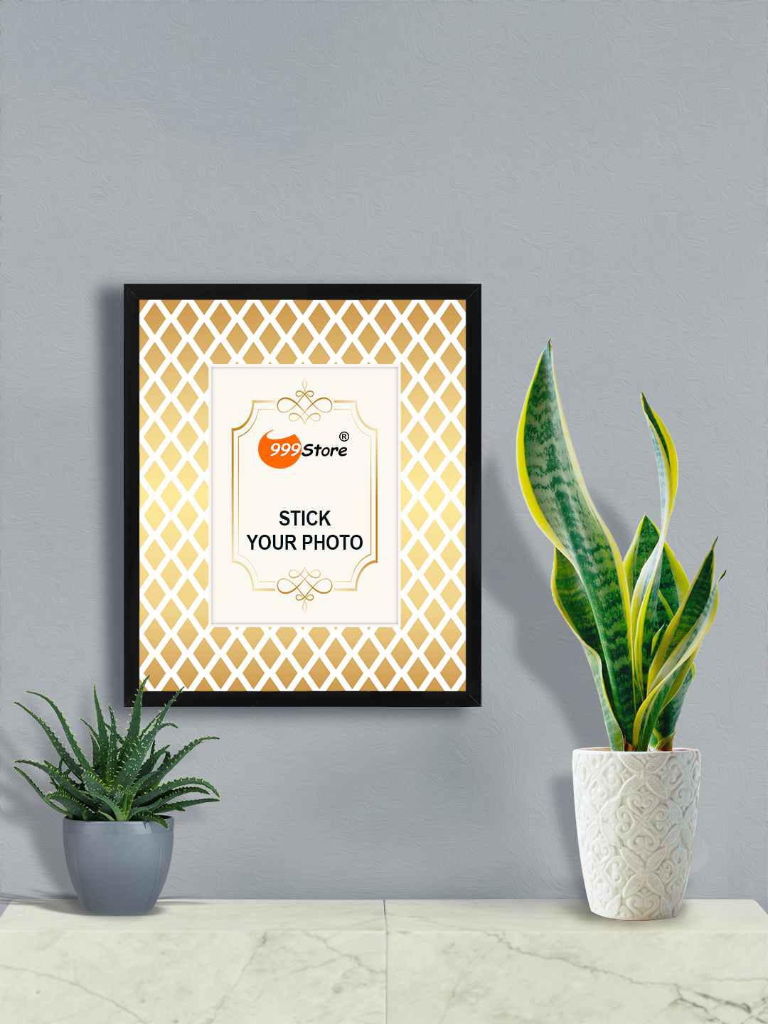 

999Store White Geometric Printed Wall Photo Frame, Gold