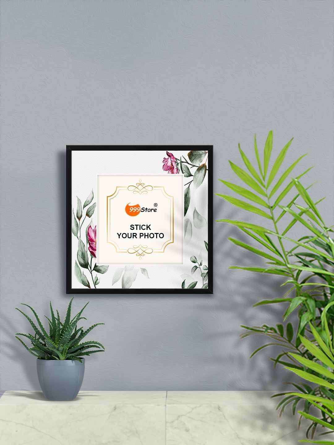 

999Store White & Purple Flower With Leaf Printed Wall Photo Frame
