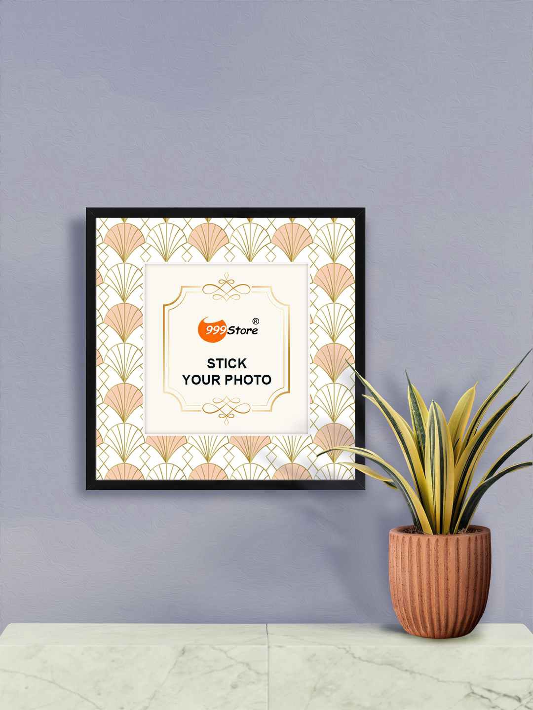

999Store White & Beige Geometric Pattern Printed Photo Frame