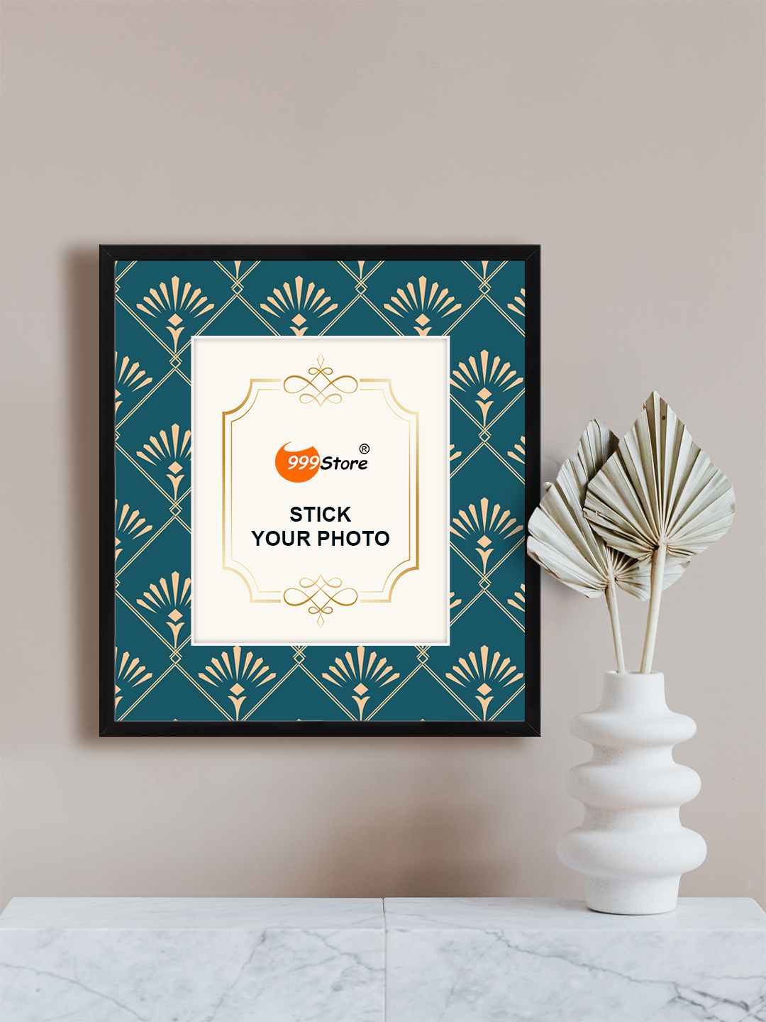 

999Store Teal Green & Beige Geometric Printed Wall Photo Frame