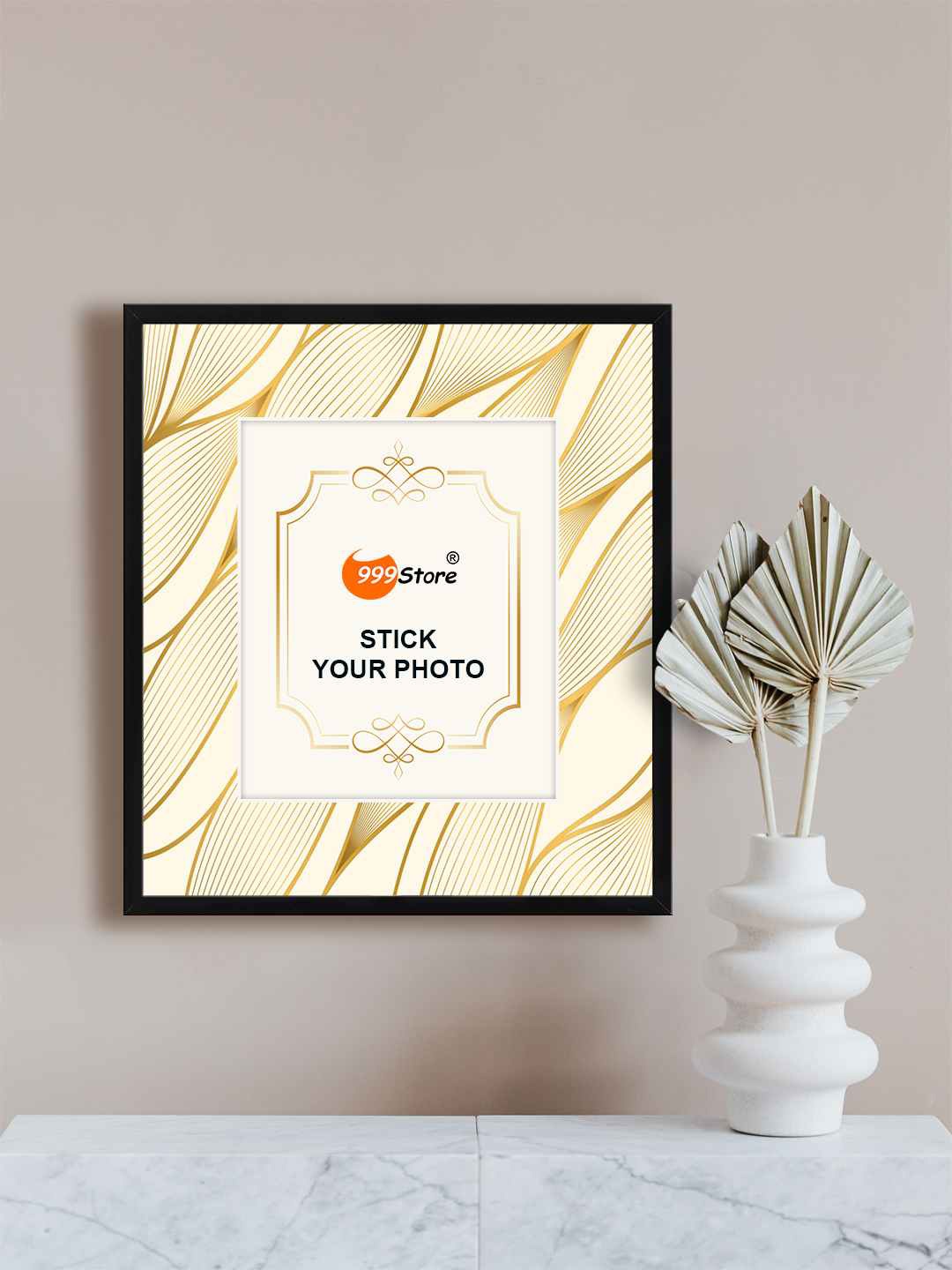 

999Store Cream Coloured & Gold Toned Printed Wall Photo Frame