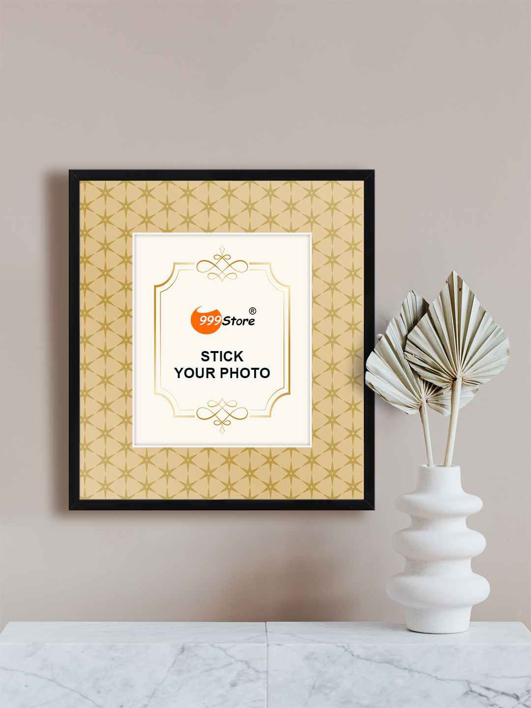 

999Store Beige & Gold Toned Stars Printed Photo Frame
