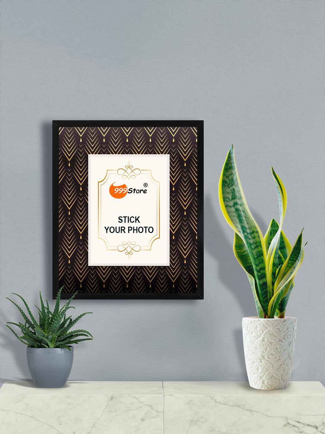 

999Store Brown & Gold Toned Abstract Geometric Pattern Printed Photo Frame